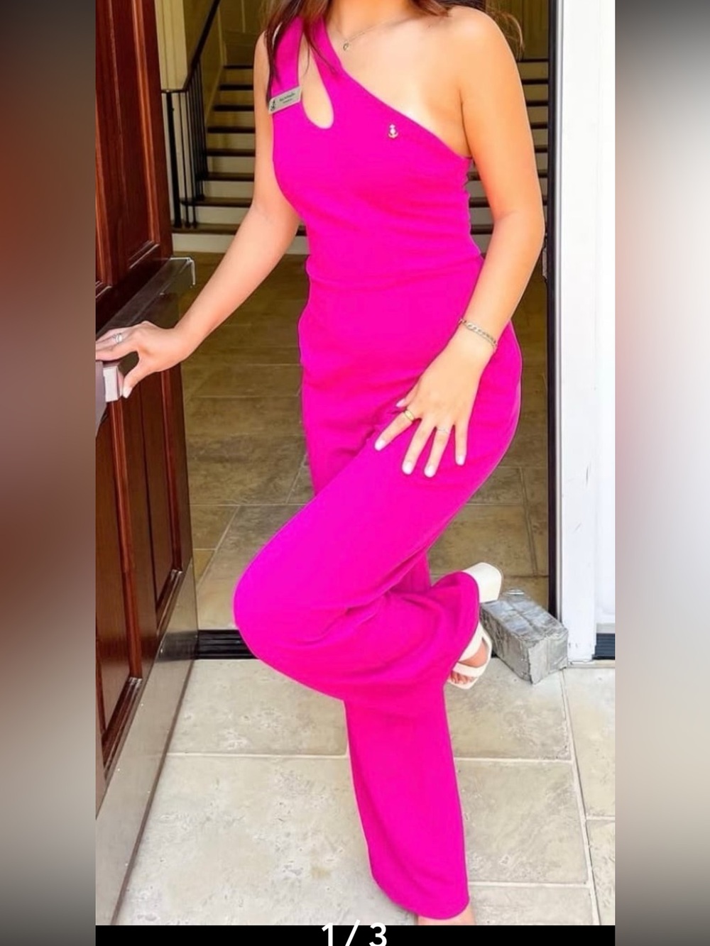 Crystal Sky Fuchsia Pink  One Shoulder Jumpsuit Size Medium Elegant Formal